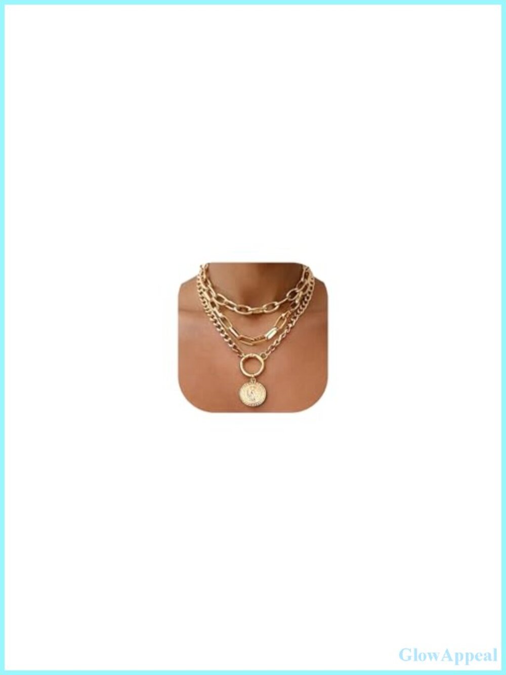 Chunky Vintage Gold Layered Necklace Set Cuban Paperclip Coin Women